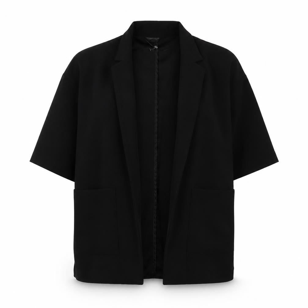 Topshop Women Black Size 12 Short Sleeve Blazer Jacket