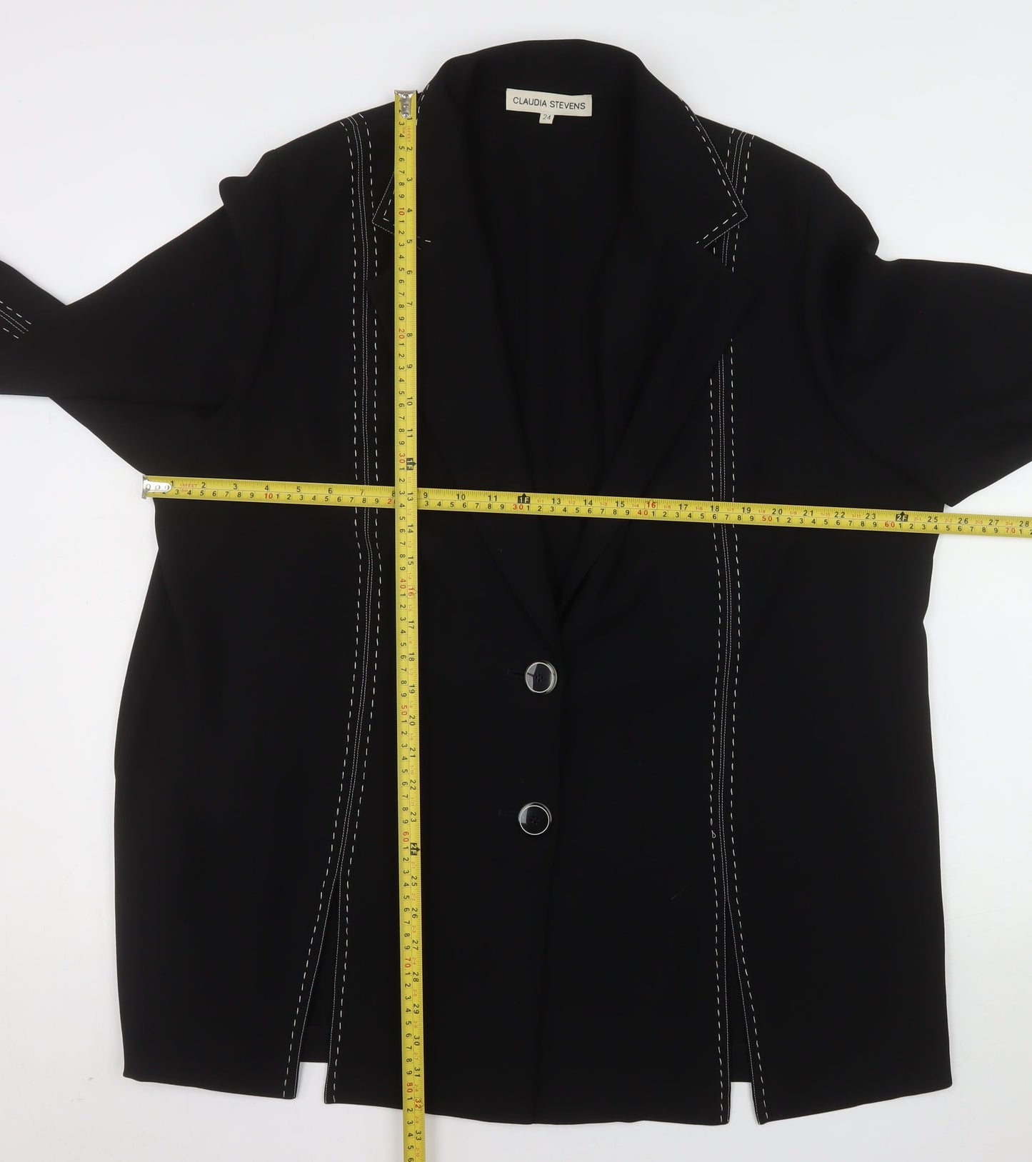 Claudia Stevens Women Black Long Blazer Size 24 Formal Jacket