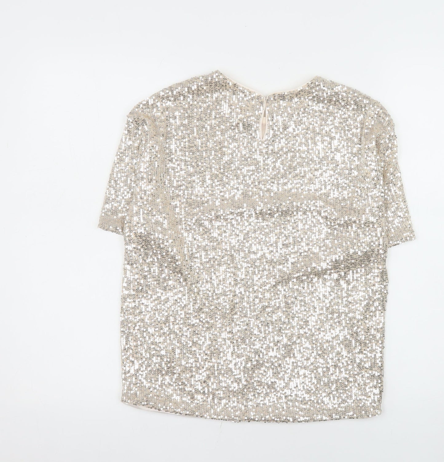 H&M Women Silver Sequin Short Sleeve Round Neck Top XS