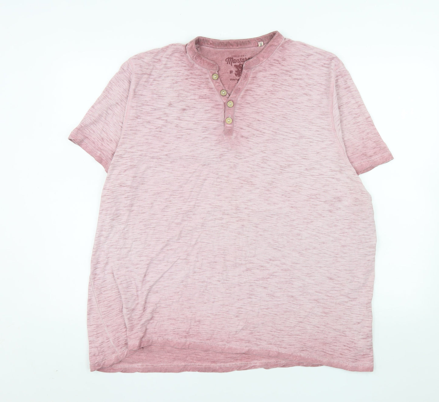 Mantaray Men's Pink Short Sleeve Henley T-Shirt Size 2XL Cotton
