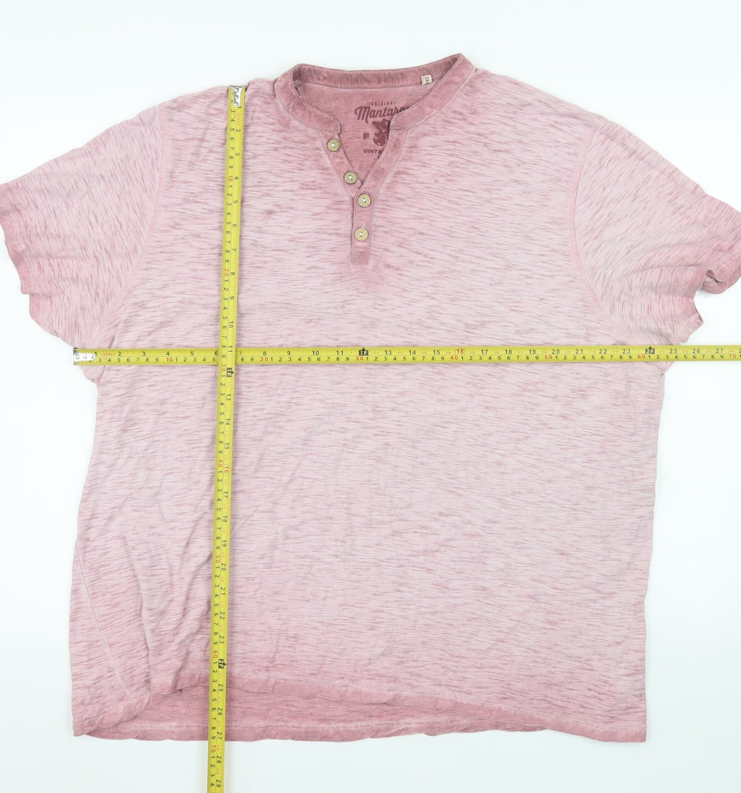 Mantaray Men's Pink Short Sleeve Henley T-Shirt Size 2XL Cotton