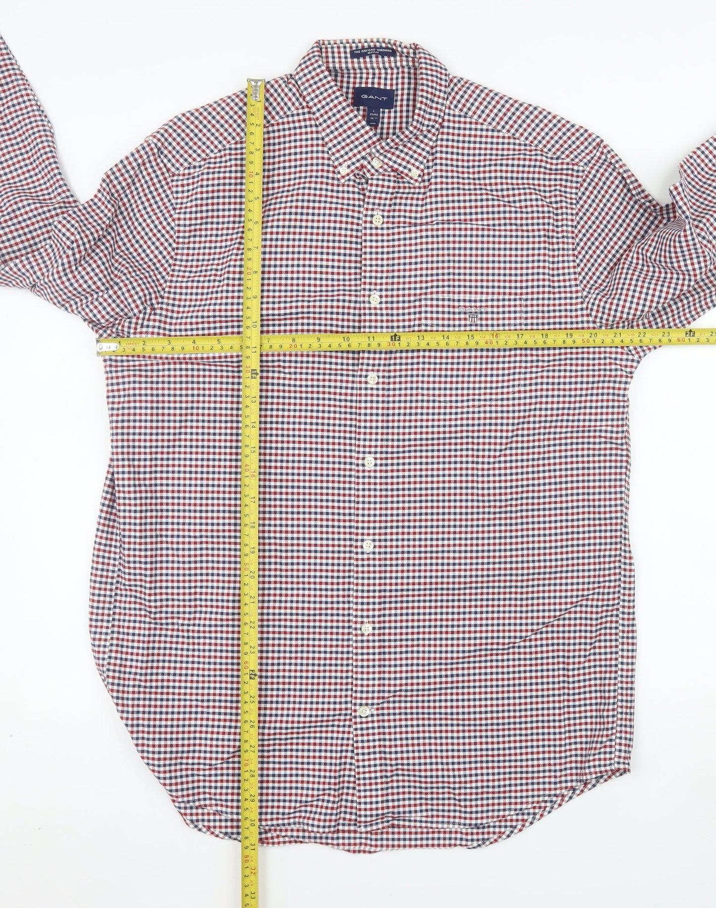GANT Men's Multicoloured Check Button-Down Long Sleeve Cotton Shirt L