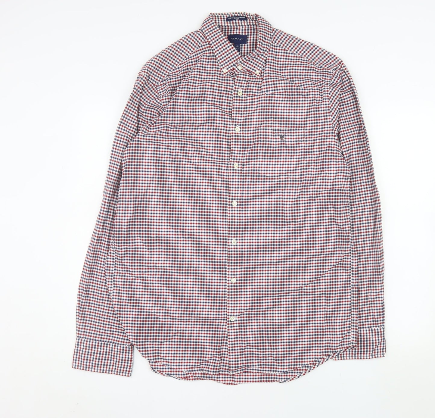 GANT Men's Multicoloured Check Button-Down Long Sleeve Cotton Shirt L