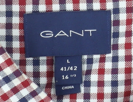 GANT Men's Multicoloured Check Button-Down Long Sleeve Cotton Shirt L