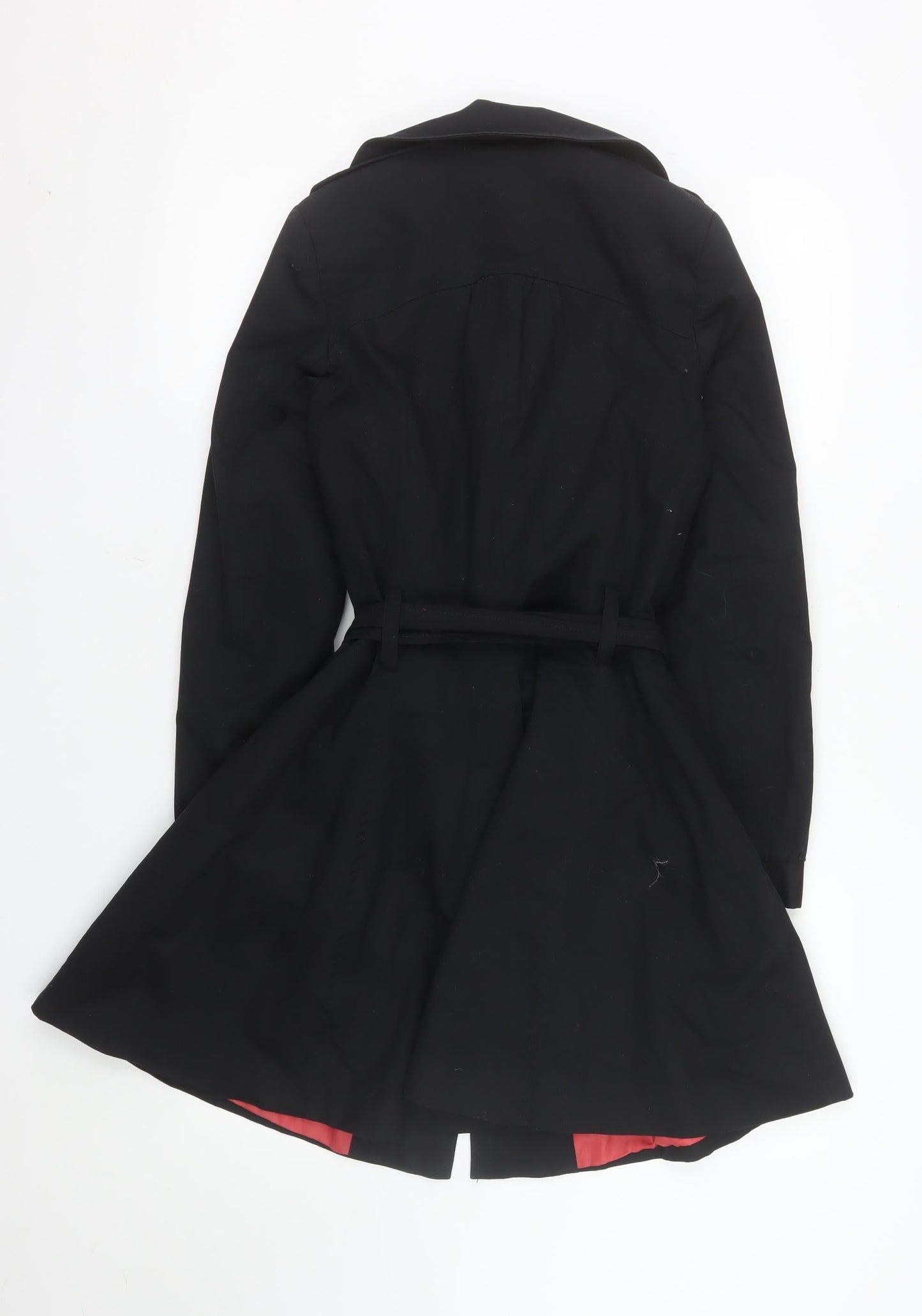Mis-behave Women’s Black Trench Coat Size 8 Cotton Belted Mid-Length