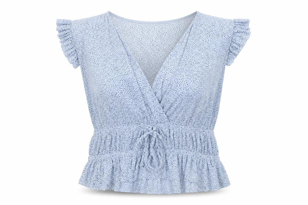 Bershka Women’s Blue Polka Dot Wrap Blouse Size S