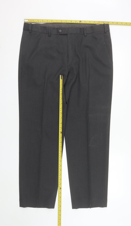 Marks and Spencer Men's Grey Regular Fit Dress Trousers 36W 29L