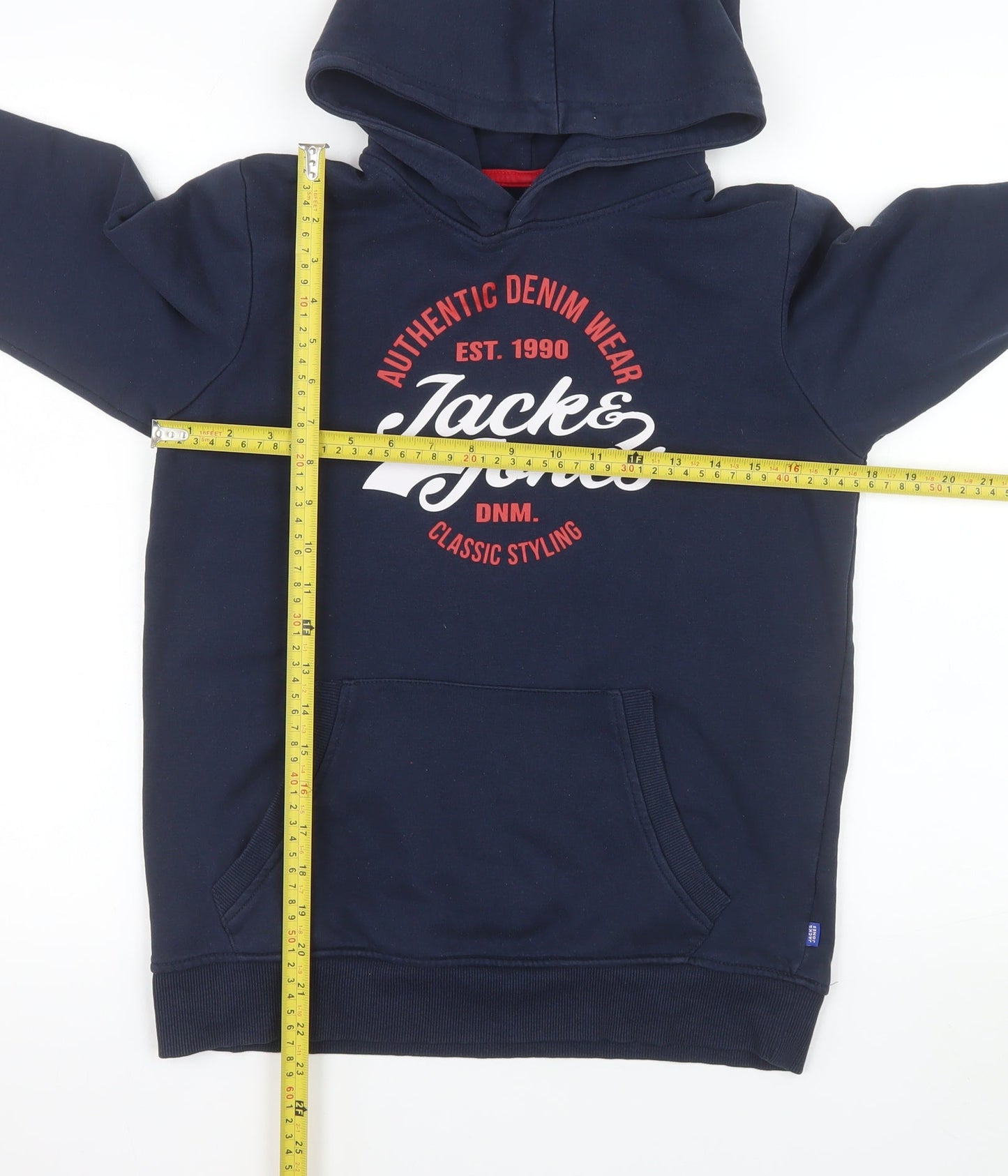 Jack & Jones Boys Blue Pullover Hoodie Size 164 Graphic Print Logo Sweatshirt