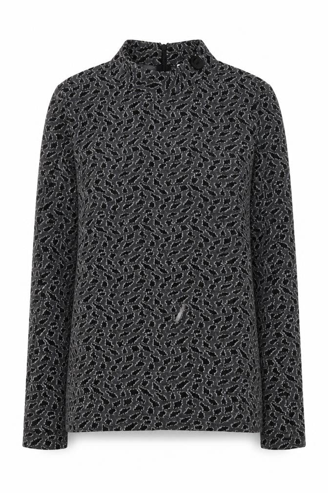 Savida Women's Black Glitter Animal Print High Neck Long Sleeve Blouse Size 12