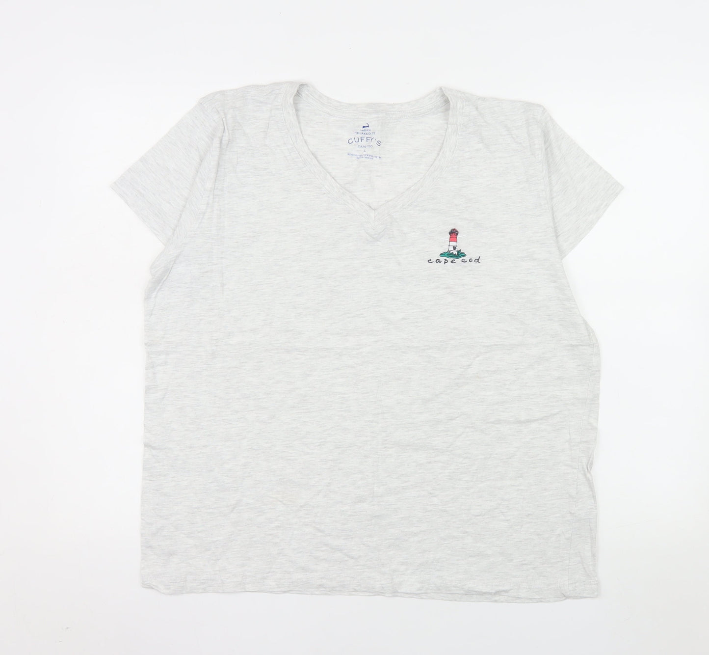 Cuffy's Women's Grey Relaxed Fit V-Neck Cape Cod Cotton T-Shirt Size L