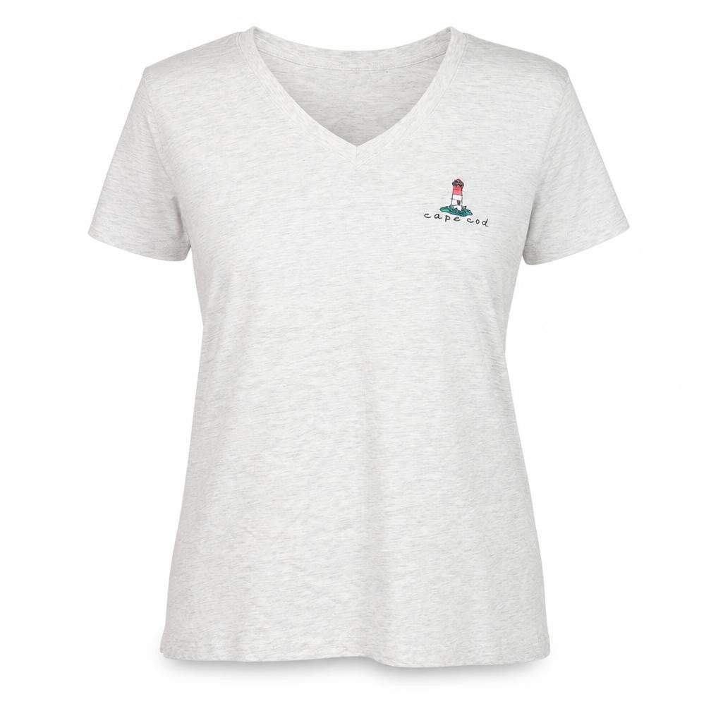 Cuffy's Women's Grey Relaxed Fit V-Neck Cape Cod Cotton T-Shirt Size L