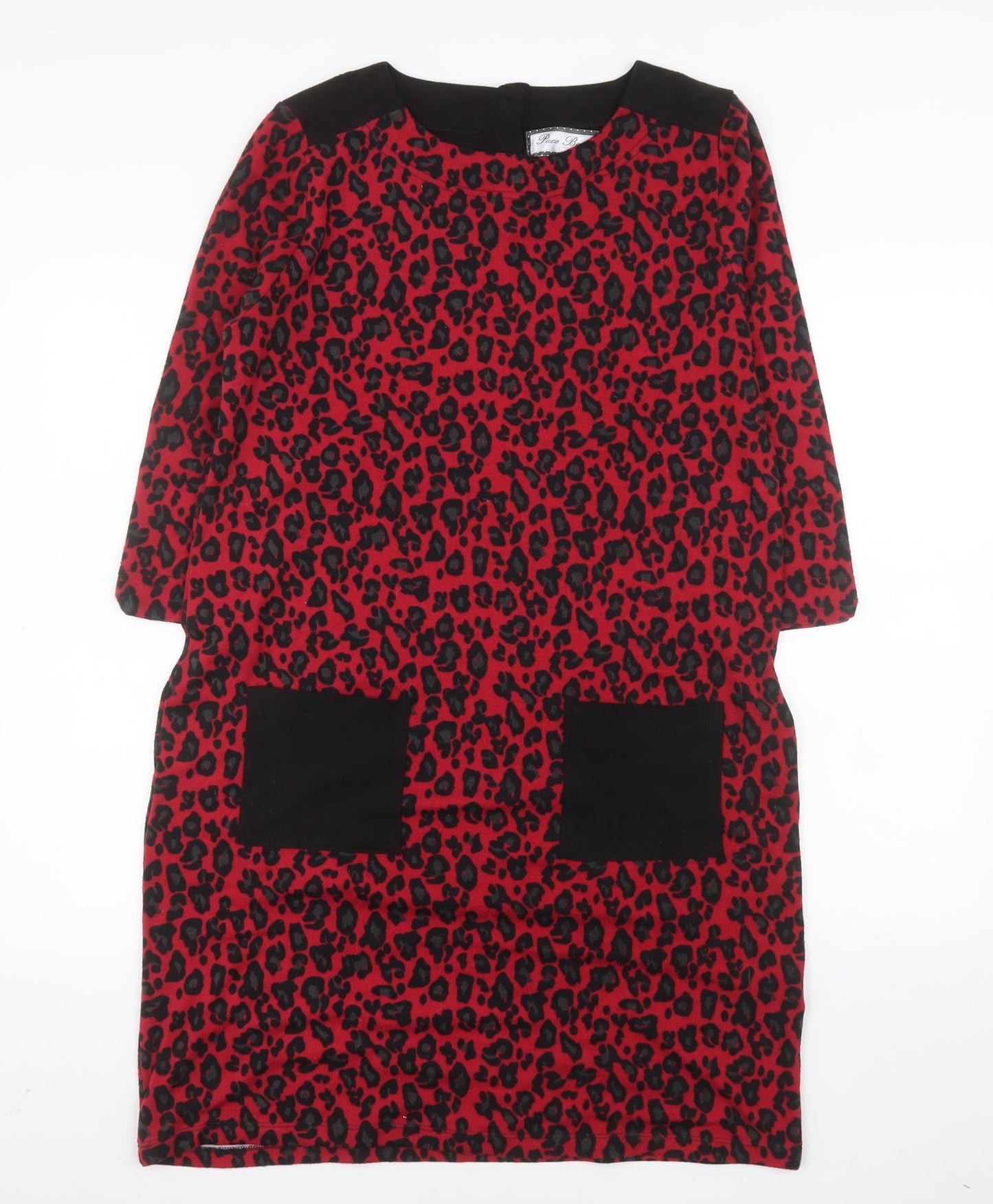 Paco Boutique Women's Red Leopard Print Shift Dress Size 12