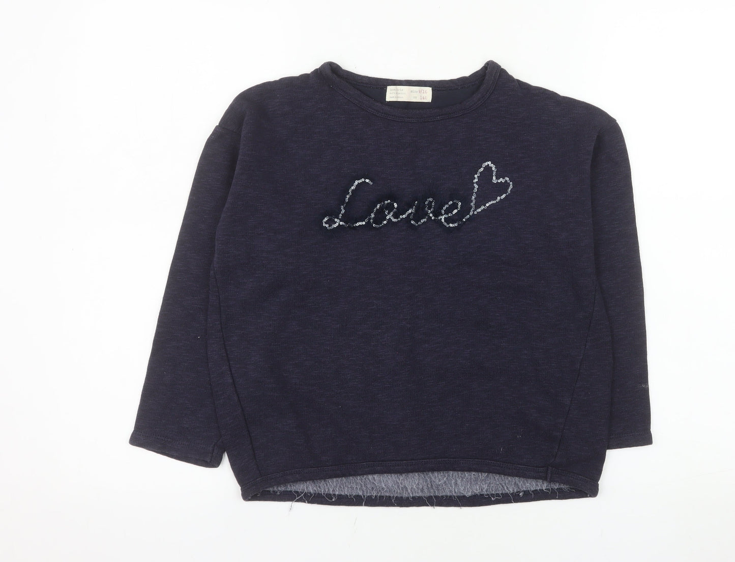 Zara Girls Navy Blue Sequin Love Pullover Sweatshirt Size 9-10 Years
