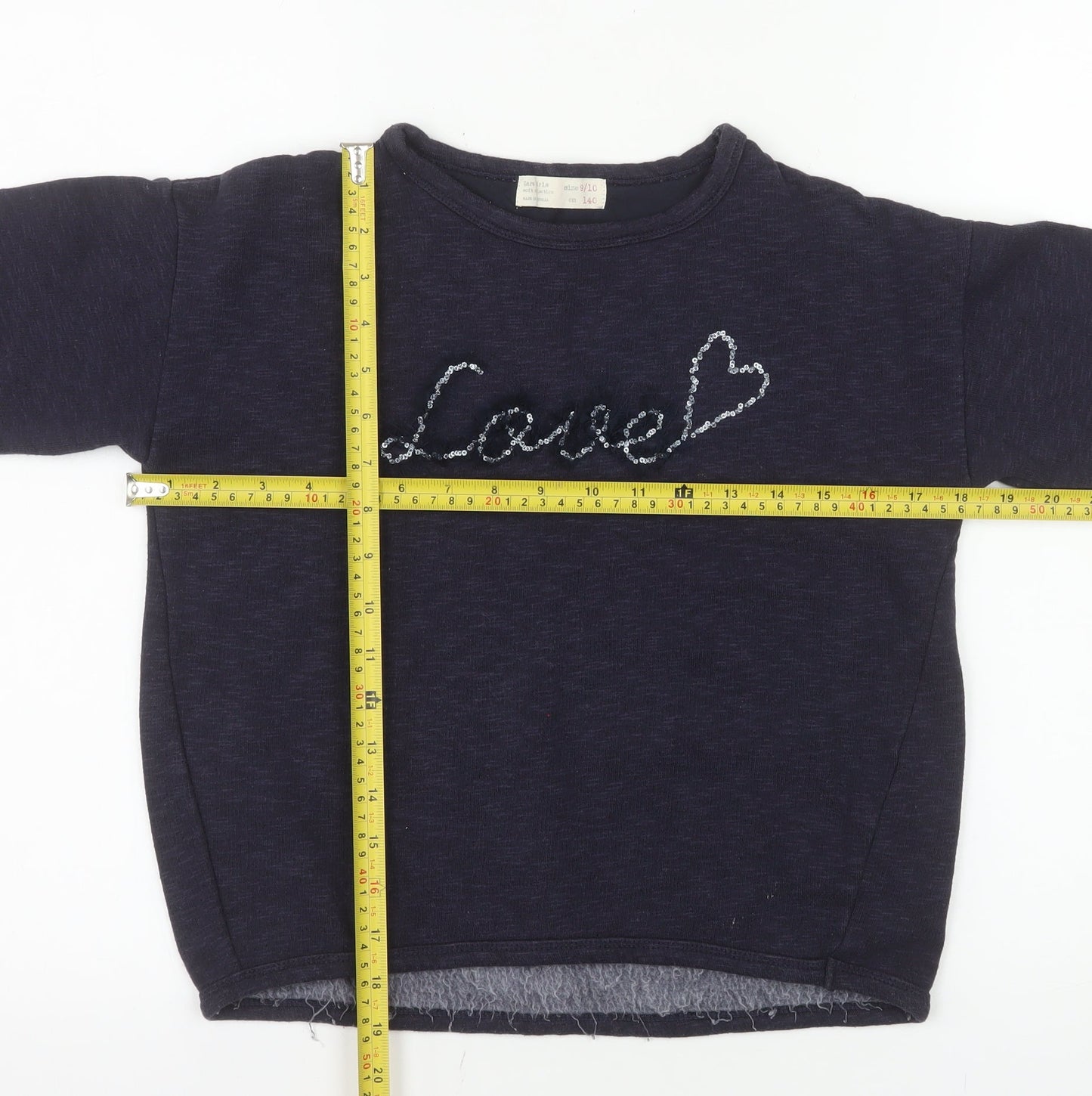 Zara Girls Navy Blue Sequin Love Pullover Sweatshirt Size 9-10 Years