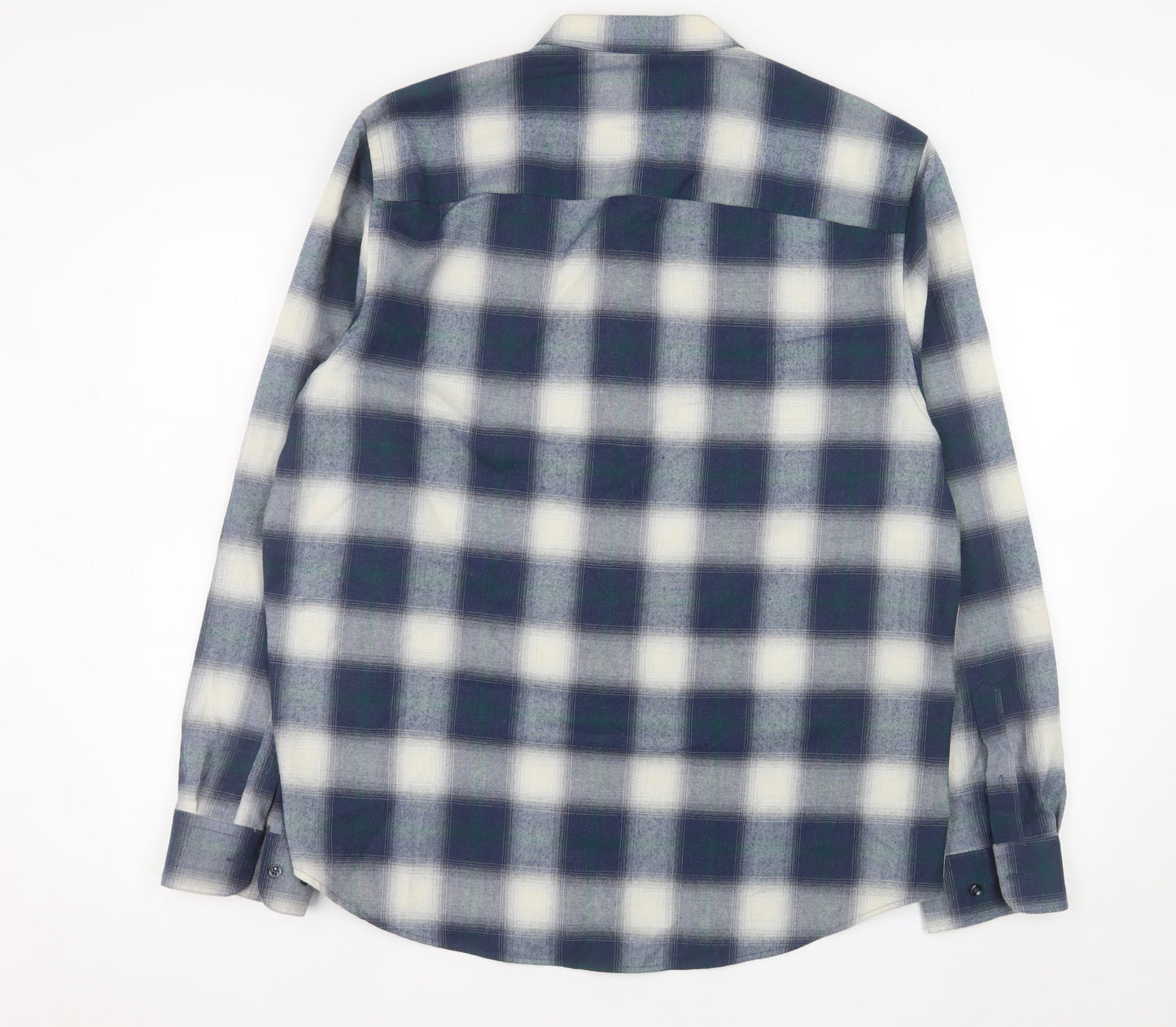 Paul Galvin Men's Blue Check Band Collar Button-Up Shirt XL