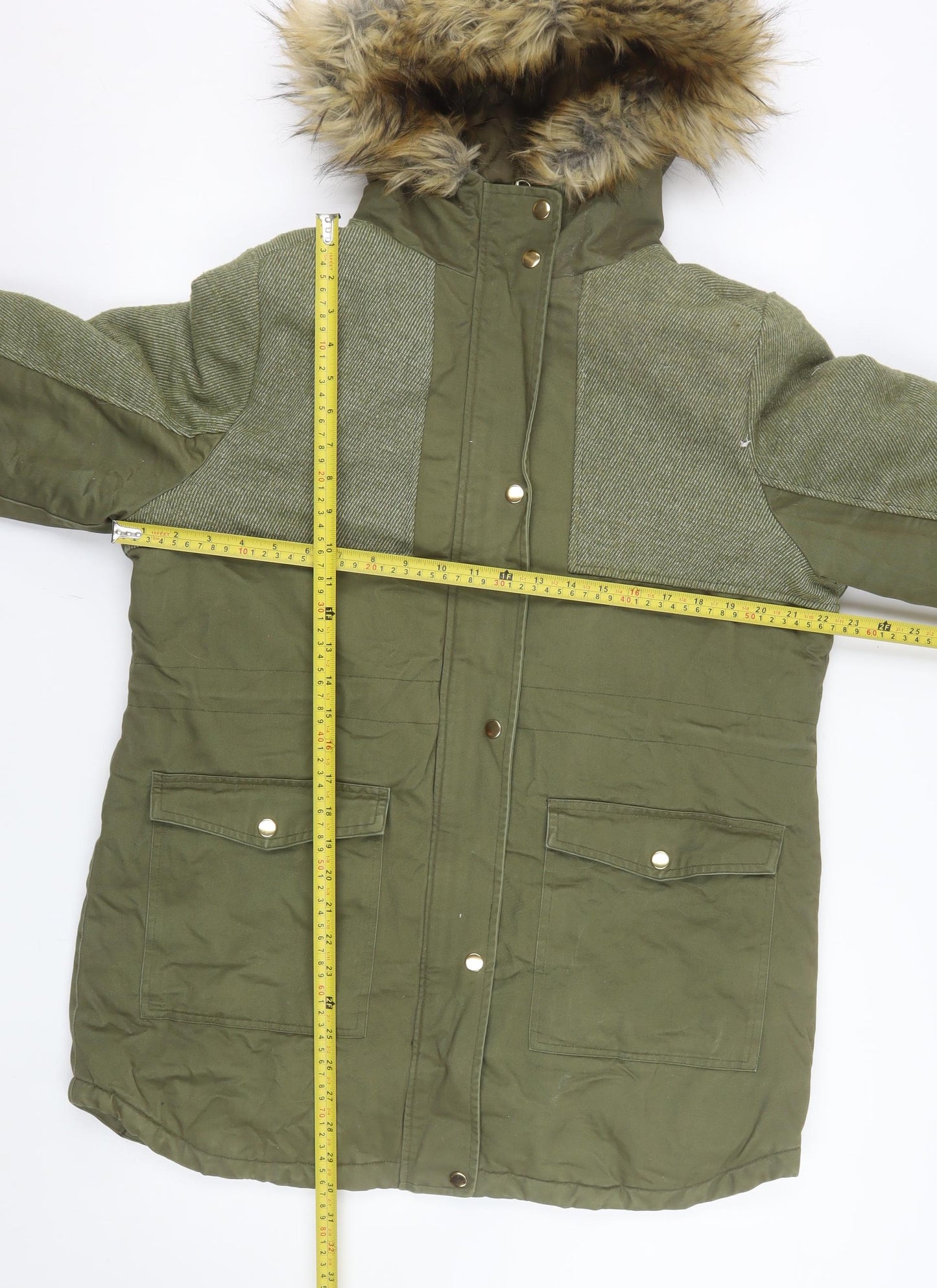Influence Womens Green Faux Fur Hooded Parka Coat Size 14