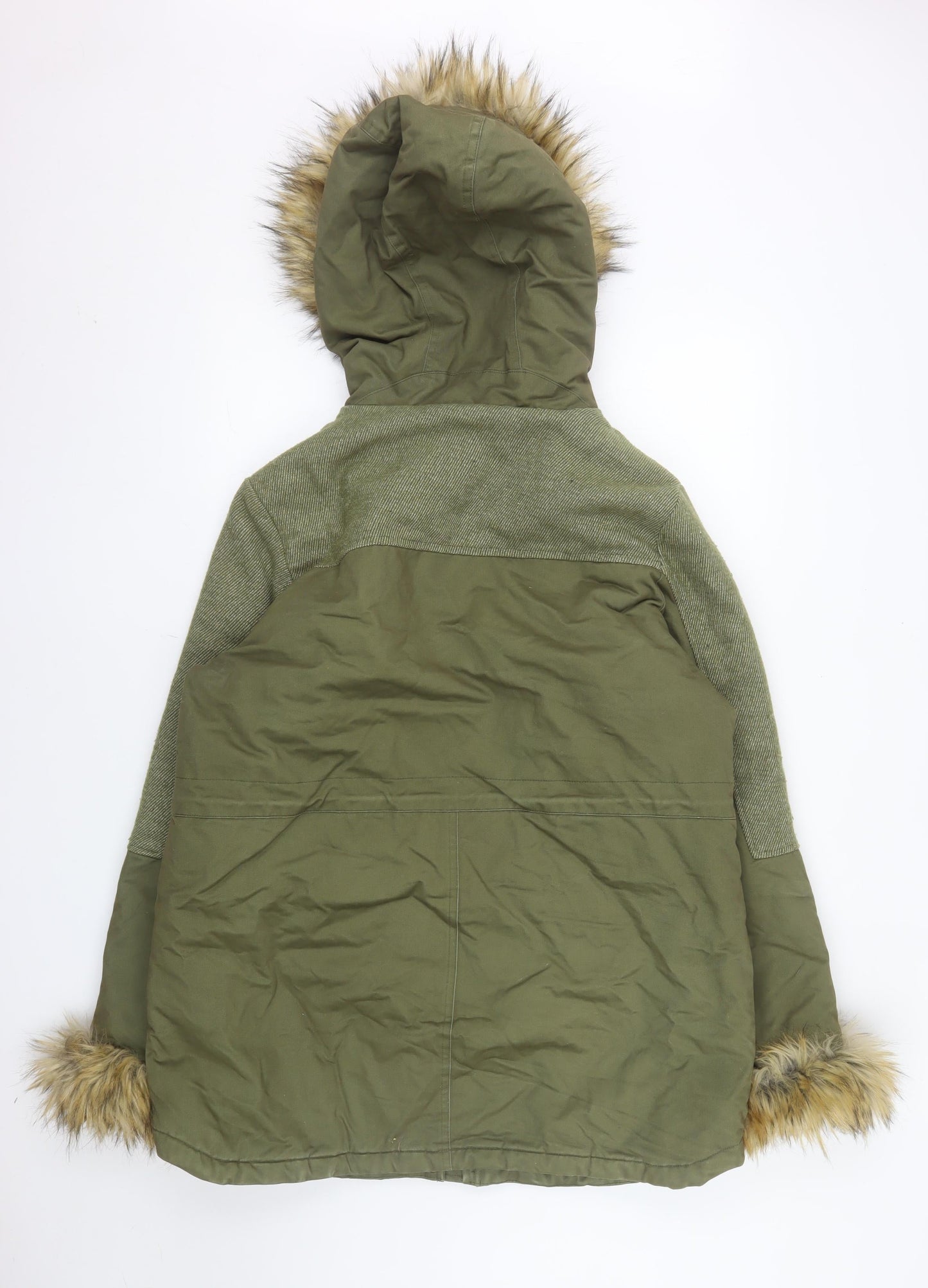 Influence Womens Green Faux Fur Hooded Parka Coat Size 14