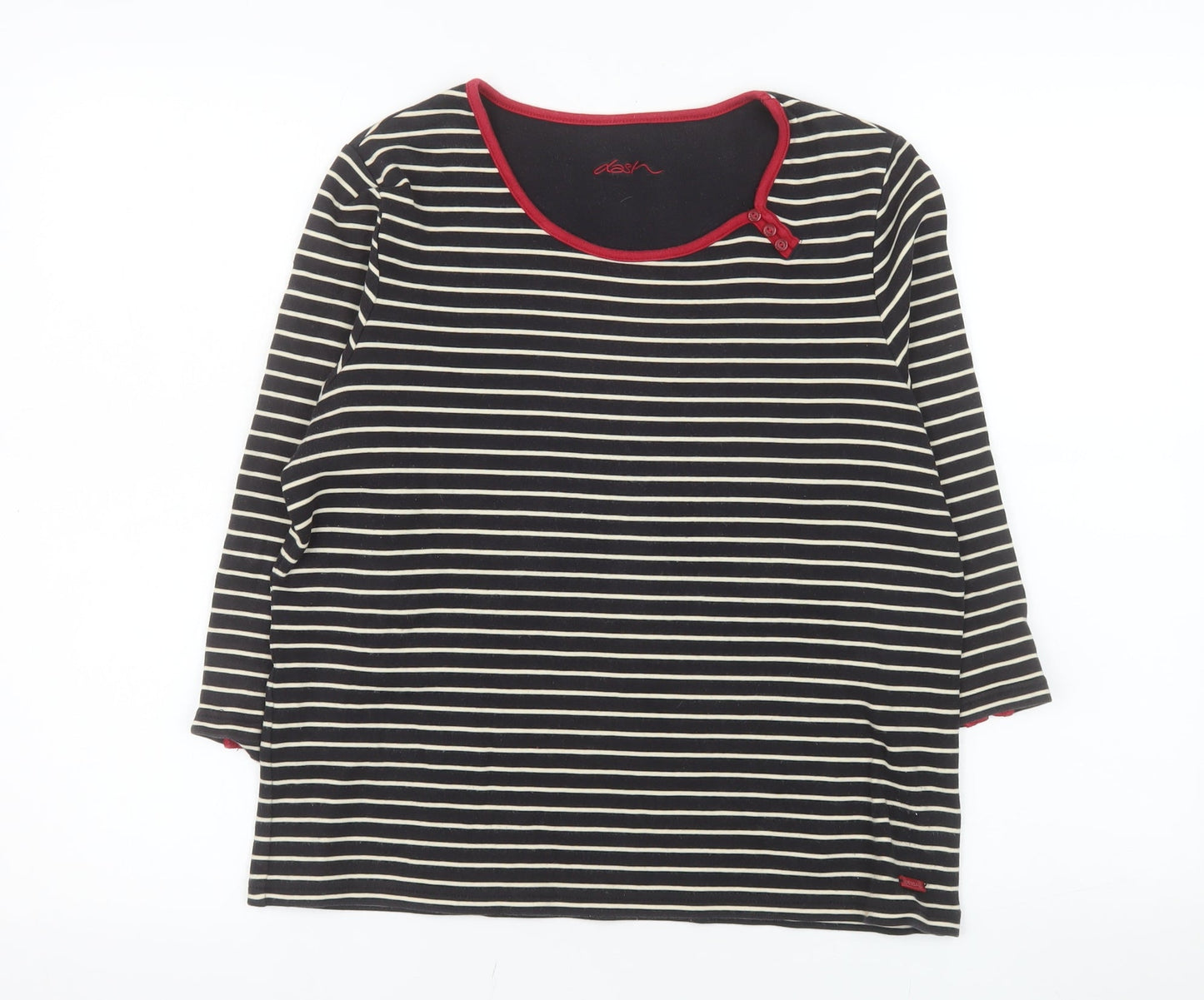 Dash Women's Black Striped 3/4 Sleeve Cotton T-Shirt Size 14