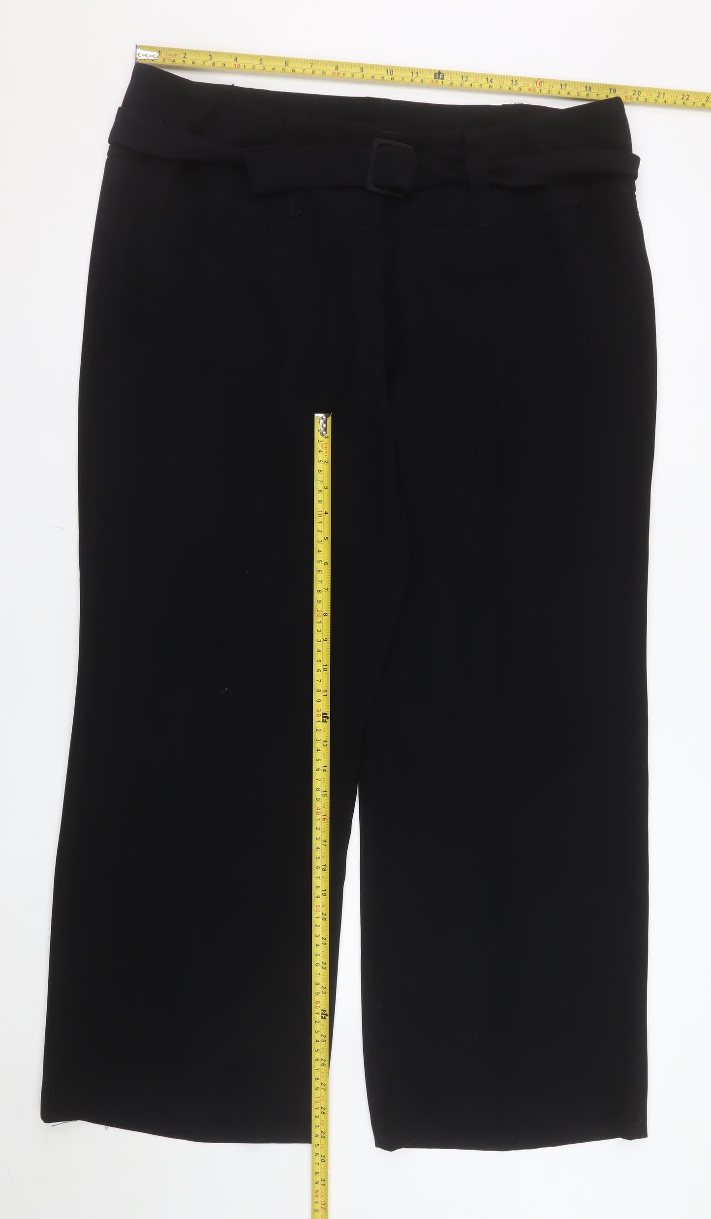 Robell Women Black Size 20 Cropped Trousers Polyester Wide-Leg