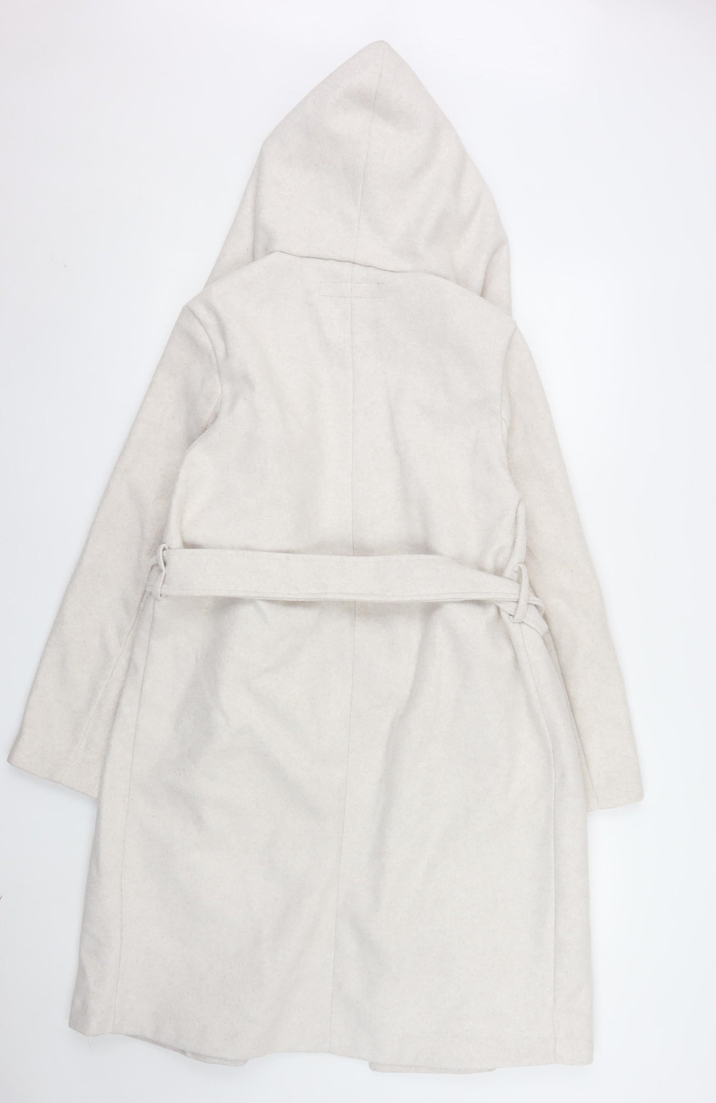 Zara Women Ivory Wool Blend Hooded Belted Coatigan XS