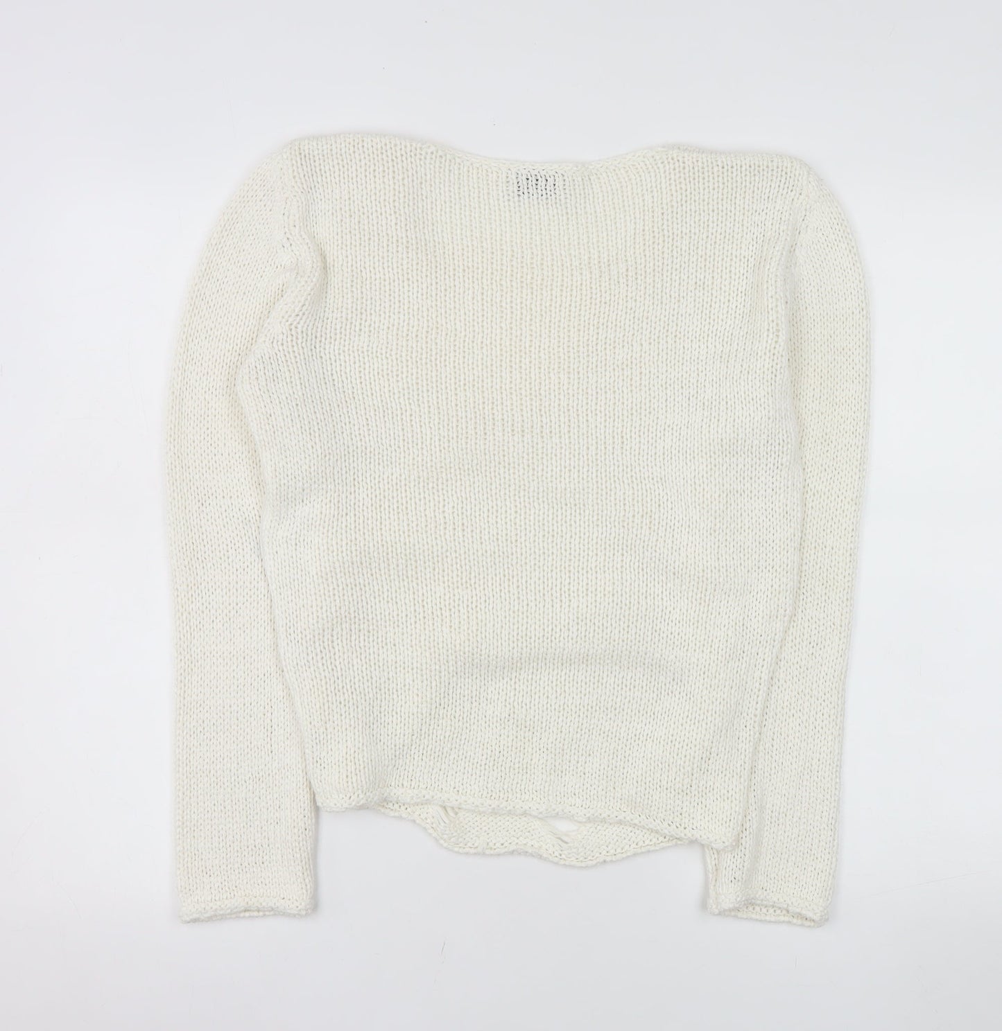 Bellina Women Ivory V-Neck Knit Pullover Jumper Size L