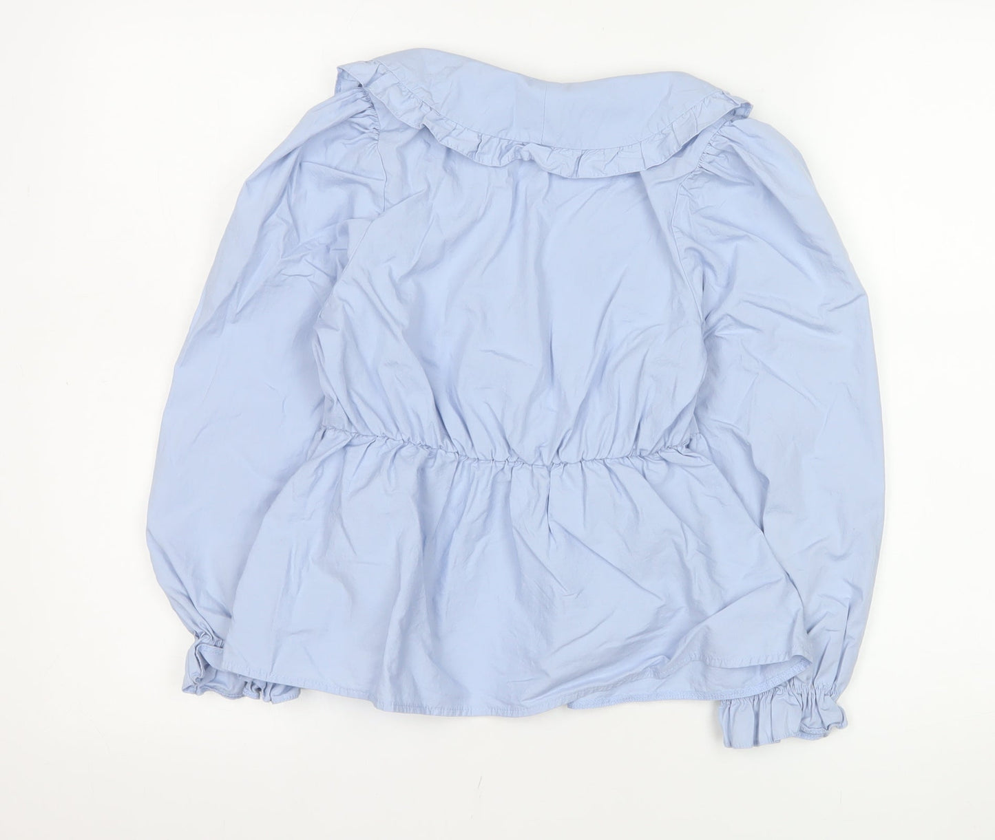 Miss Selfridge Women Blue Ruffle Collar Cotton Blouse Size 6