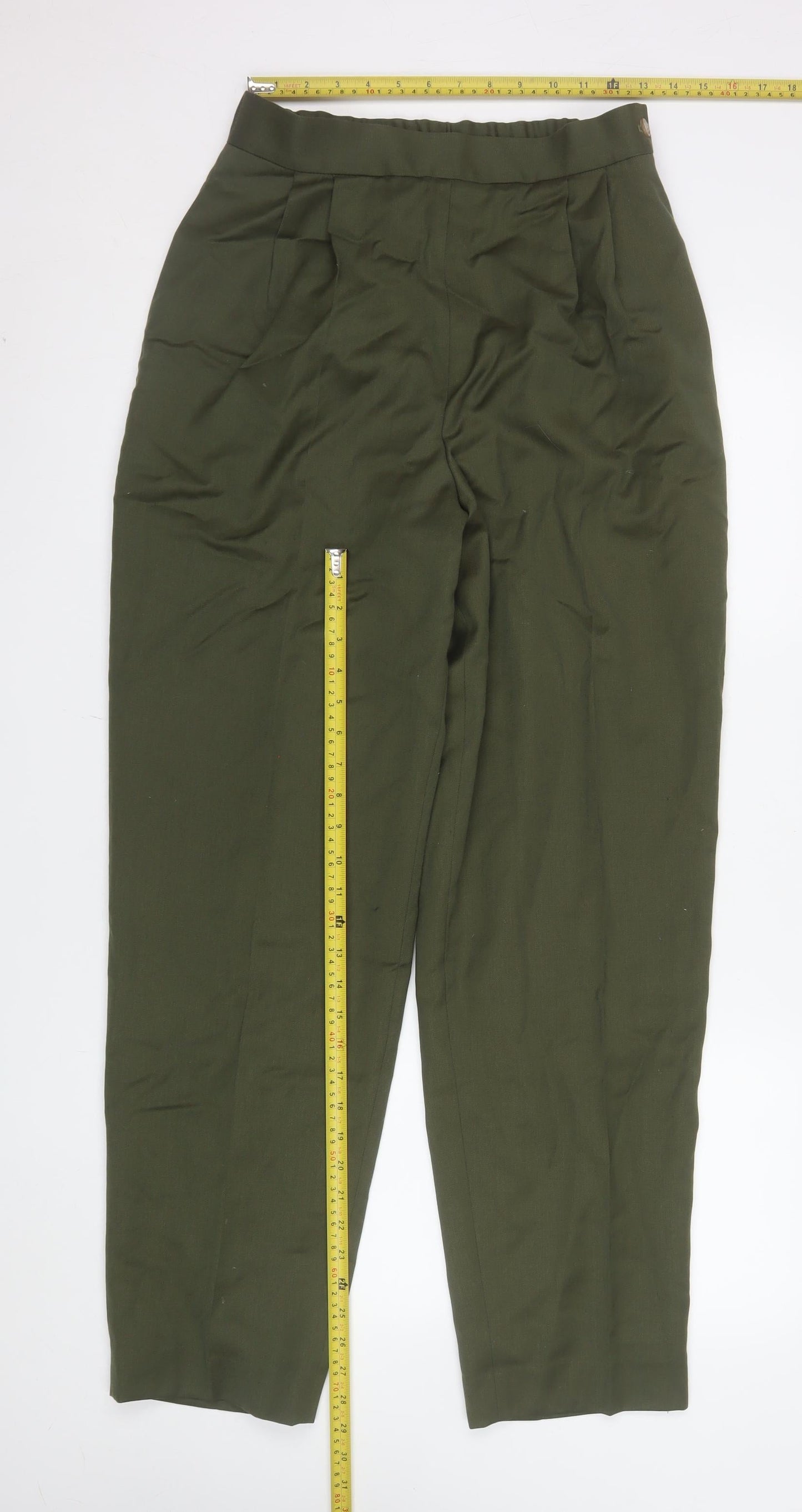 David Brooks Womens Green Pleated High Rise Tapered Trousers Size 12