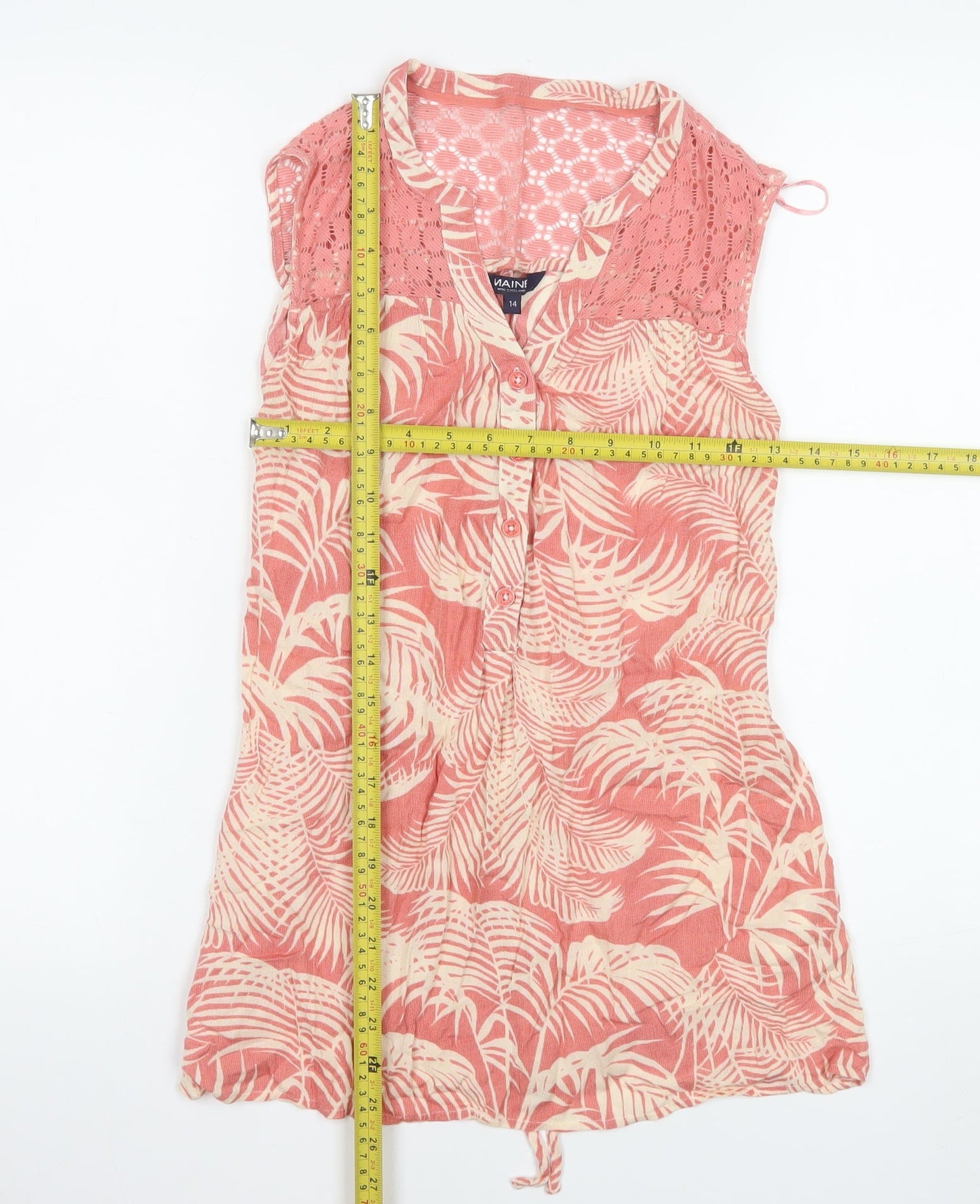 Maine New England Women's Pink Tropical Sleeveless Tunic Blouse Size 14