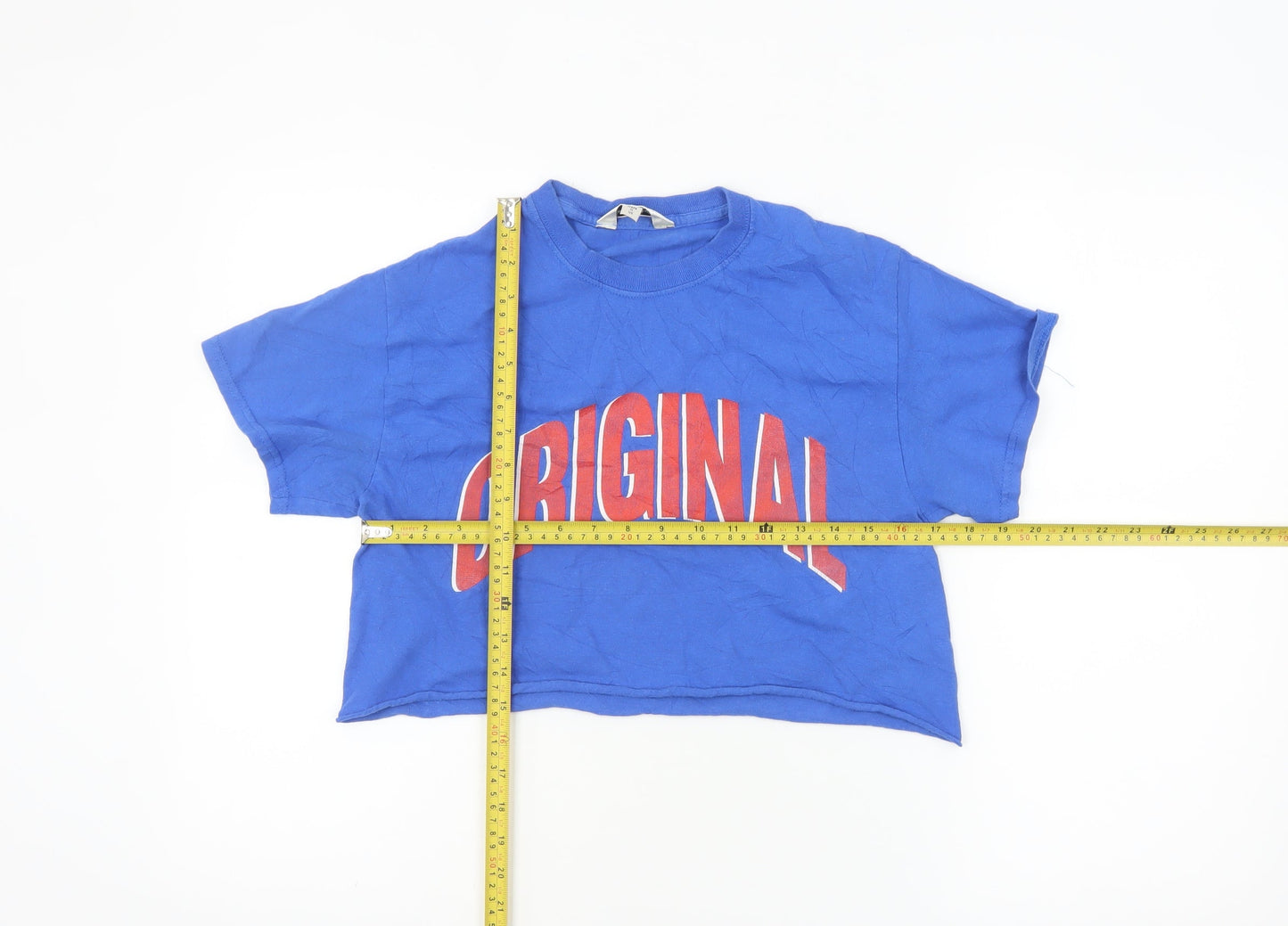 Miss Selfridge Women's Blue Cropped T-Shirt Size S Original Print