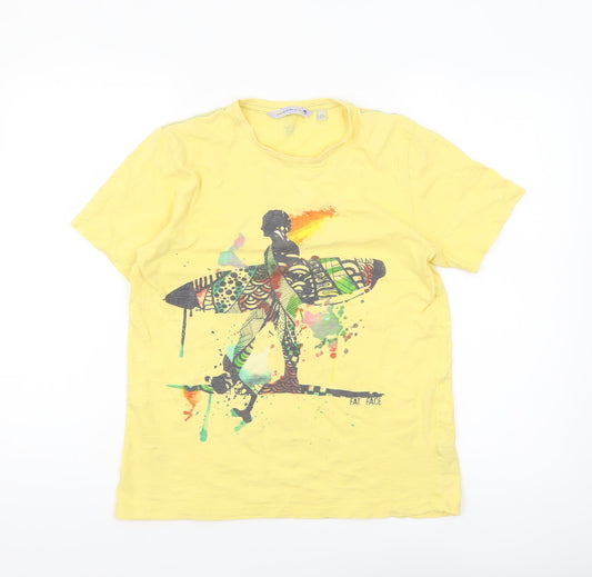 Fat Face Womens Yellow Graphic Surf T-Shirt Small Casual Summer Top
