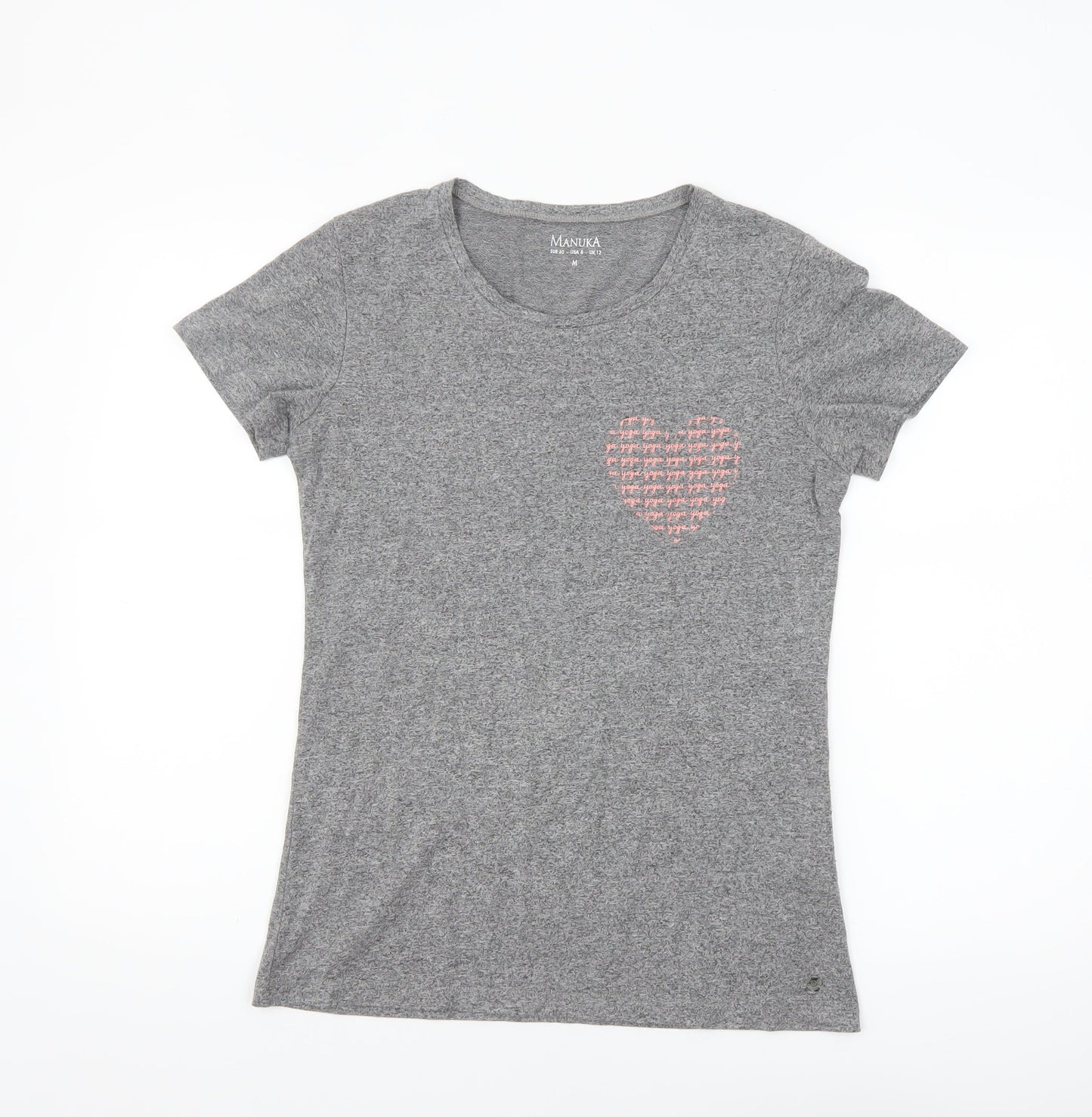 Manuka Women's Grey Crew Neck Heart Print T-Shirt UK 12
