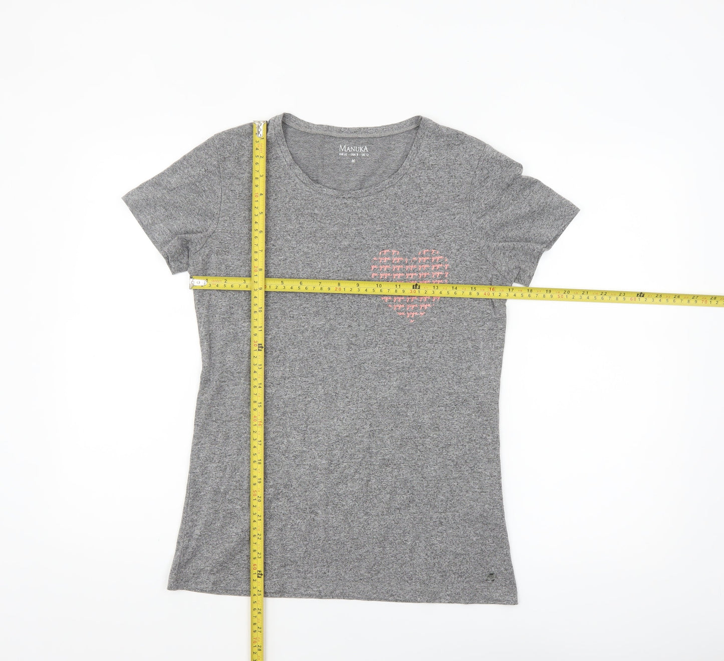 Manuka Women's Grey Crew Neck Heart Print T-Shirt UK 12