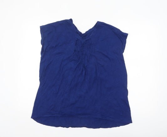Lands' End Women's Blue Short Sleeve Cotton Modal V-Neck Blouse Size M