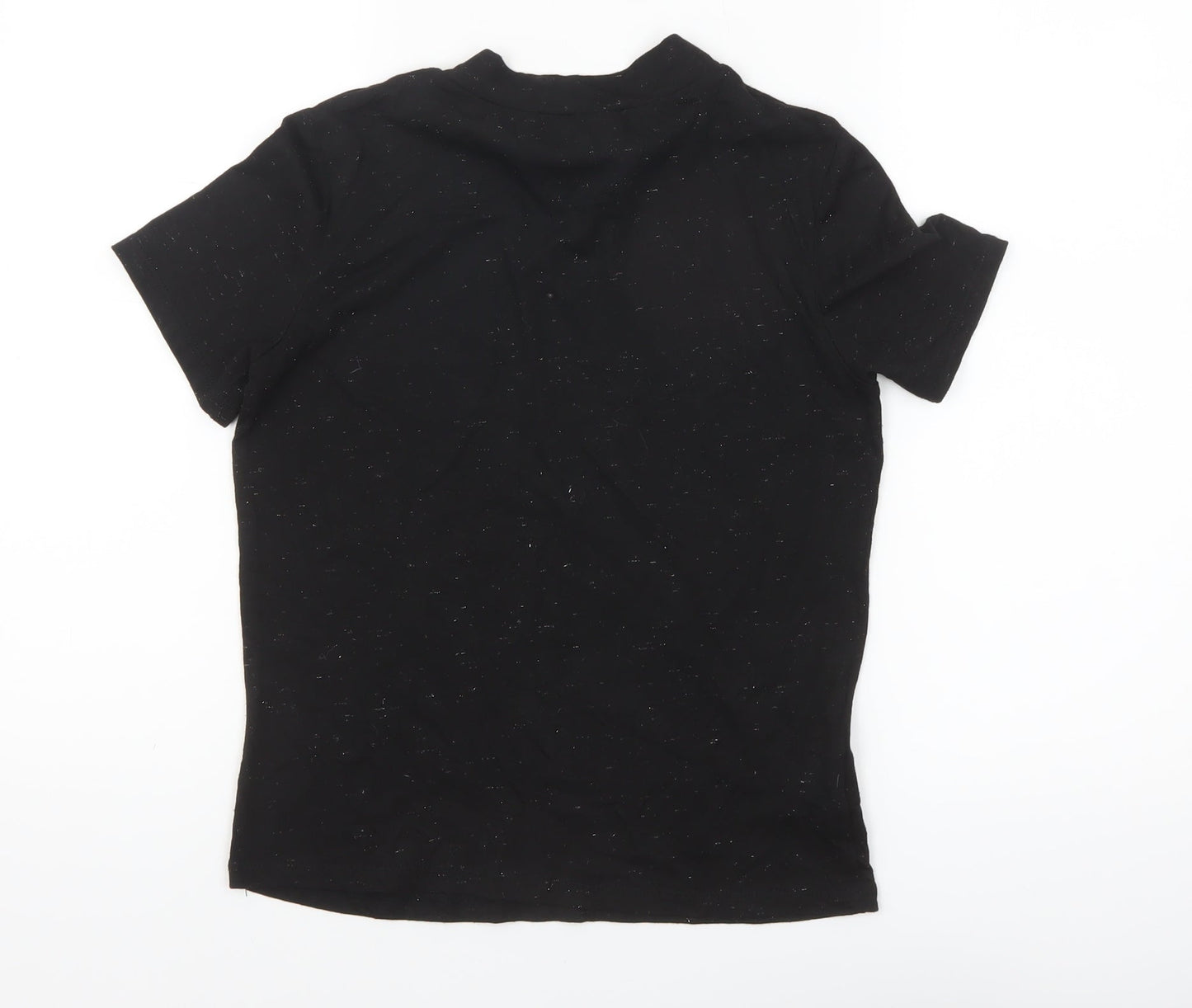 Oliver Bonas Women's Black Cotton Mock Neck T-Shirt Size 8