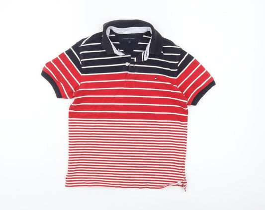 Tommy Hilfiger Boys Red Navy Striped Short Sleeve Polo Shirt 10 Years
