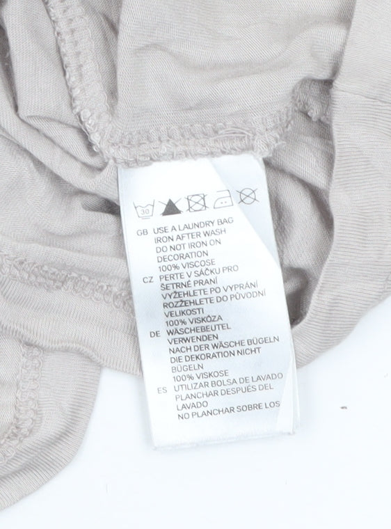 H&M Women's Beige Beaded Scoop Neck Viscose Tank Top Size 8
