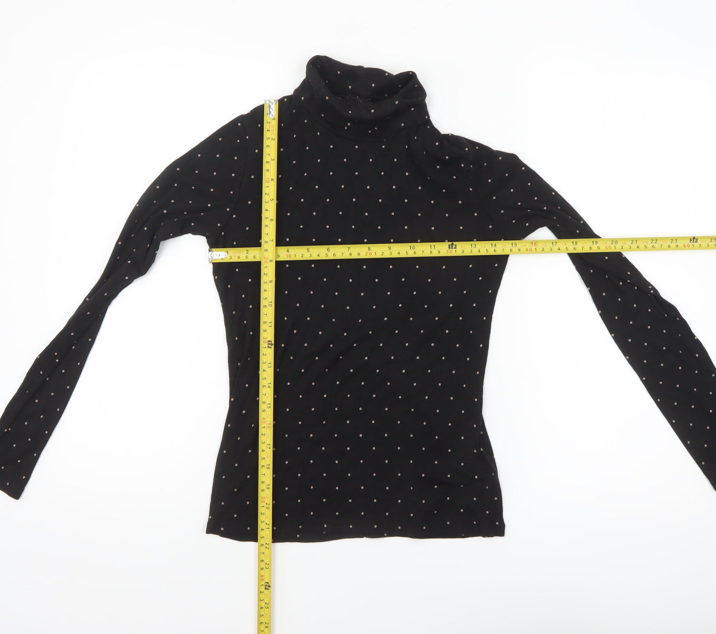 Uniqlo Women’s Black Polka Dot Roll Neck Long Sleeve Slim Fit Top XS