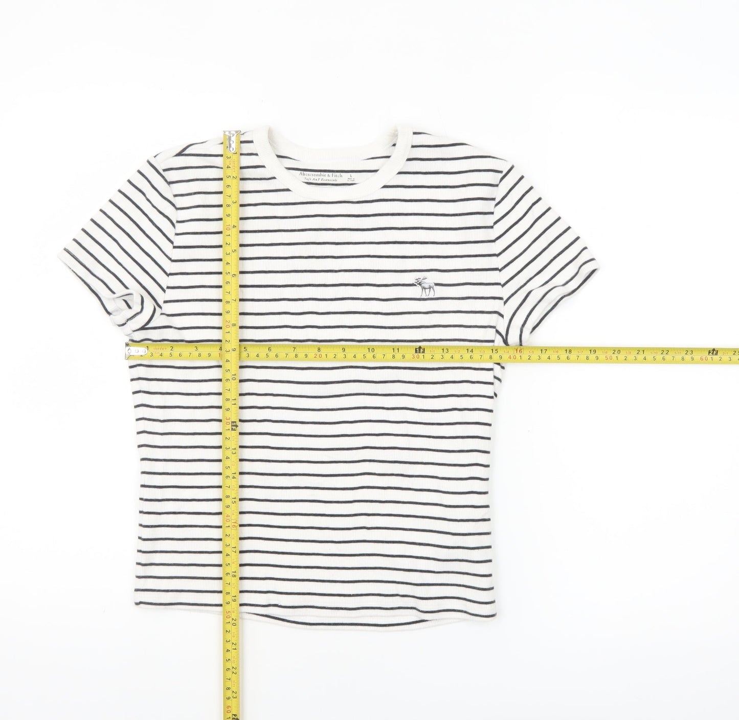 Abercrombie & Fitch Women’s White Striped Slim Fit Cotton T-Shirt Size L