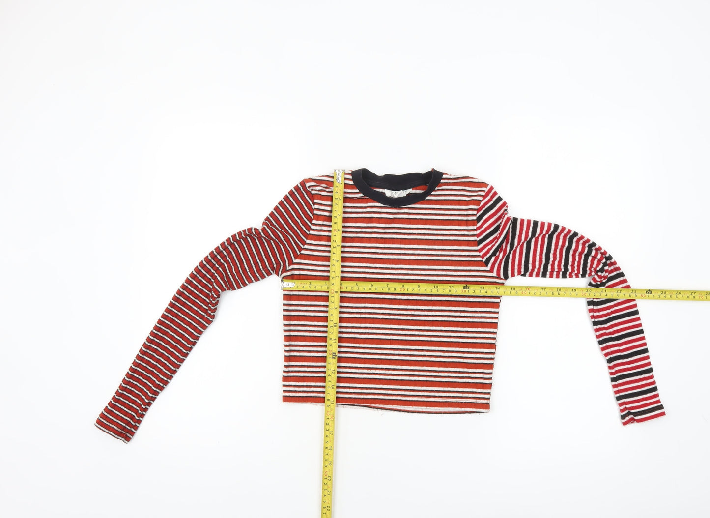 Topshop Women’s Multicoloured Striped Cropped Long Sleeve T-Shirt Size 6