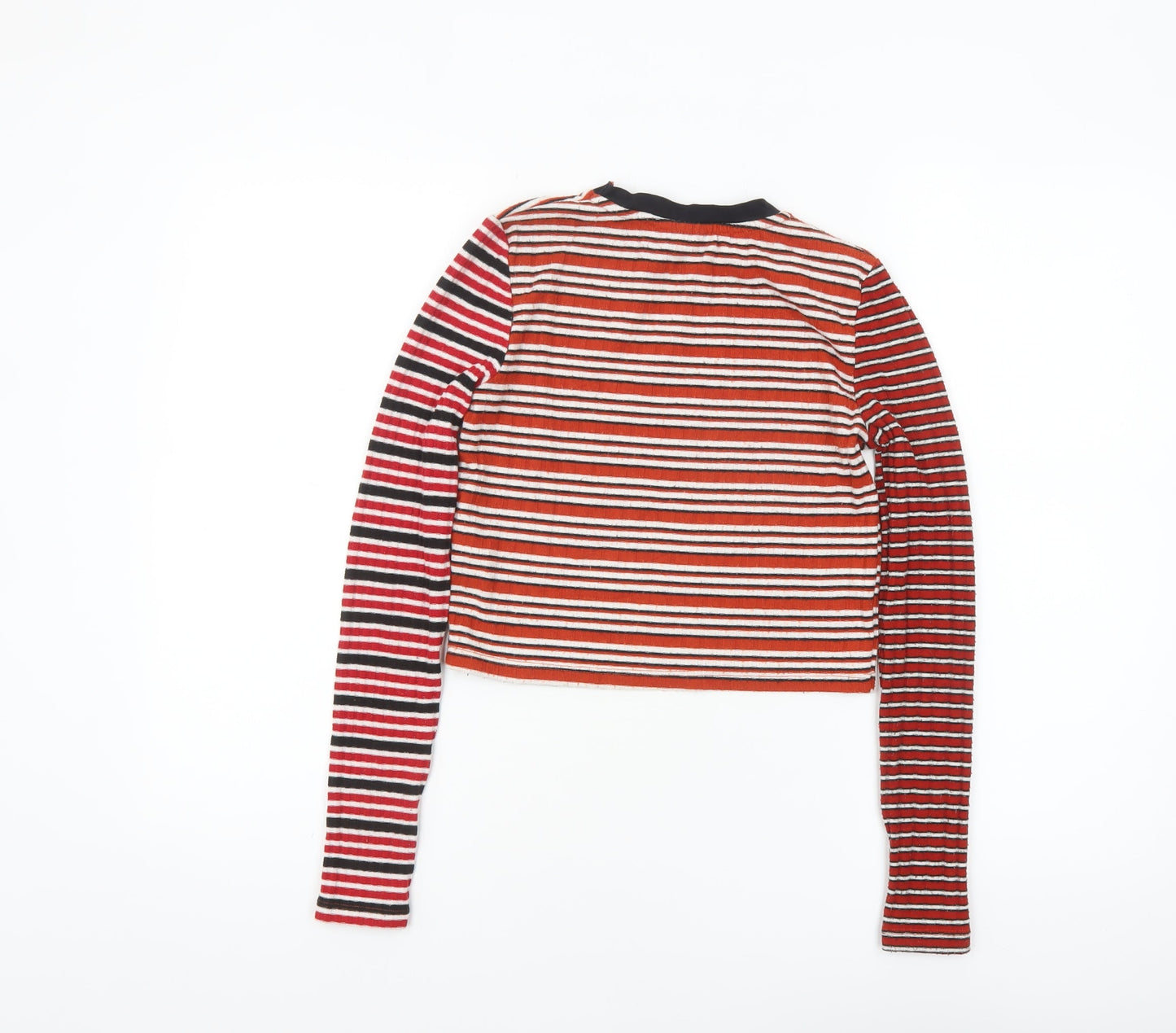 Topshop Women’s Multicoloured Striped Cropped Long Sleeve T-Shirt Size 6