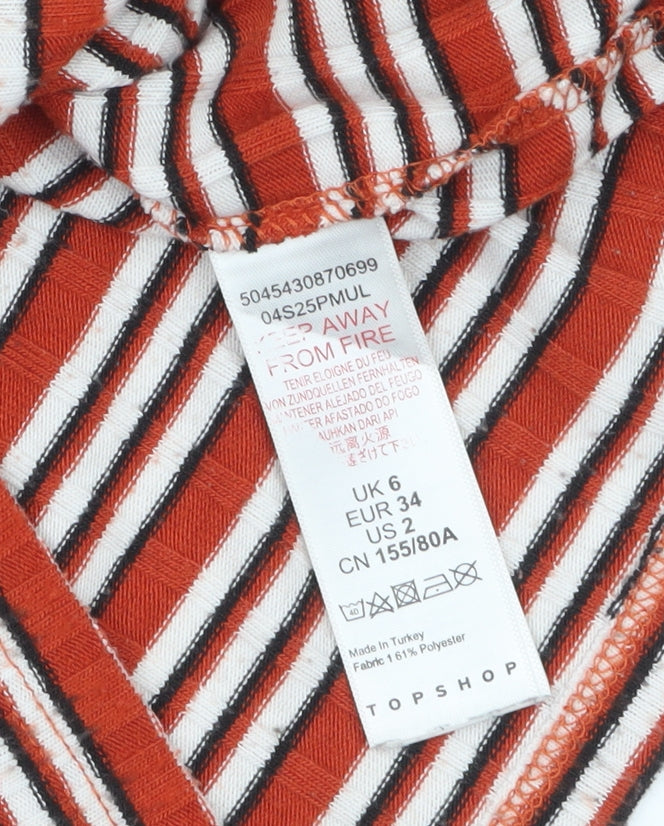 Topshop Women’s Multicoloured Striped Cropped Long Sleeve T-Shirt Size 6