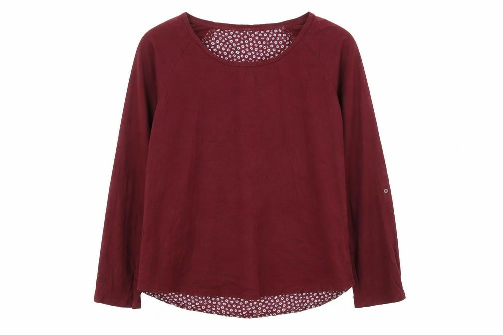 FatFace Womens Red Floral Tunic Blouse Size 12 Long Sleeve Cotton Blend