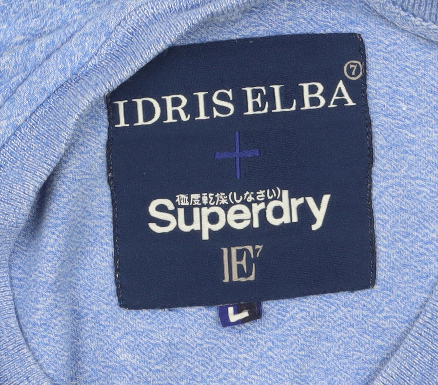 Superdry Idris Elba Men's Blue Cotton V-Neck T-Shirt Size L