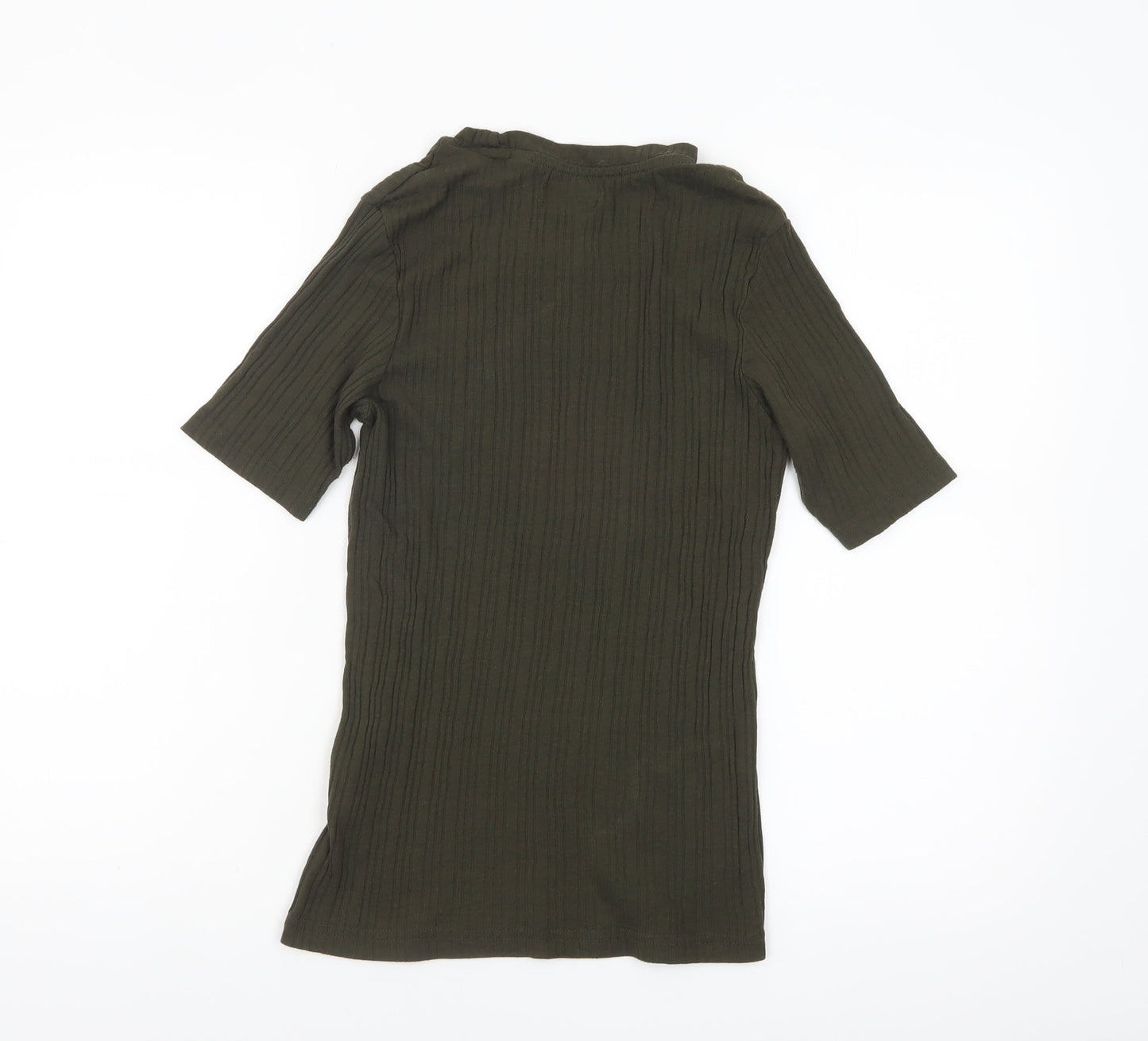 Brave Soul Women's Green Ribbed V-Neck Short Sleeve T-Shirt L