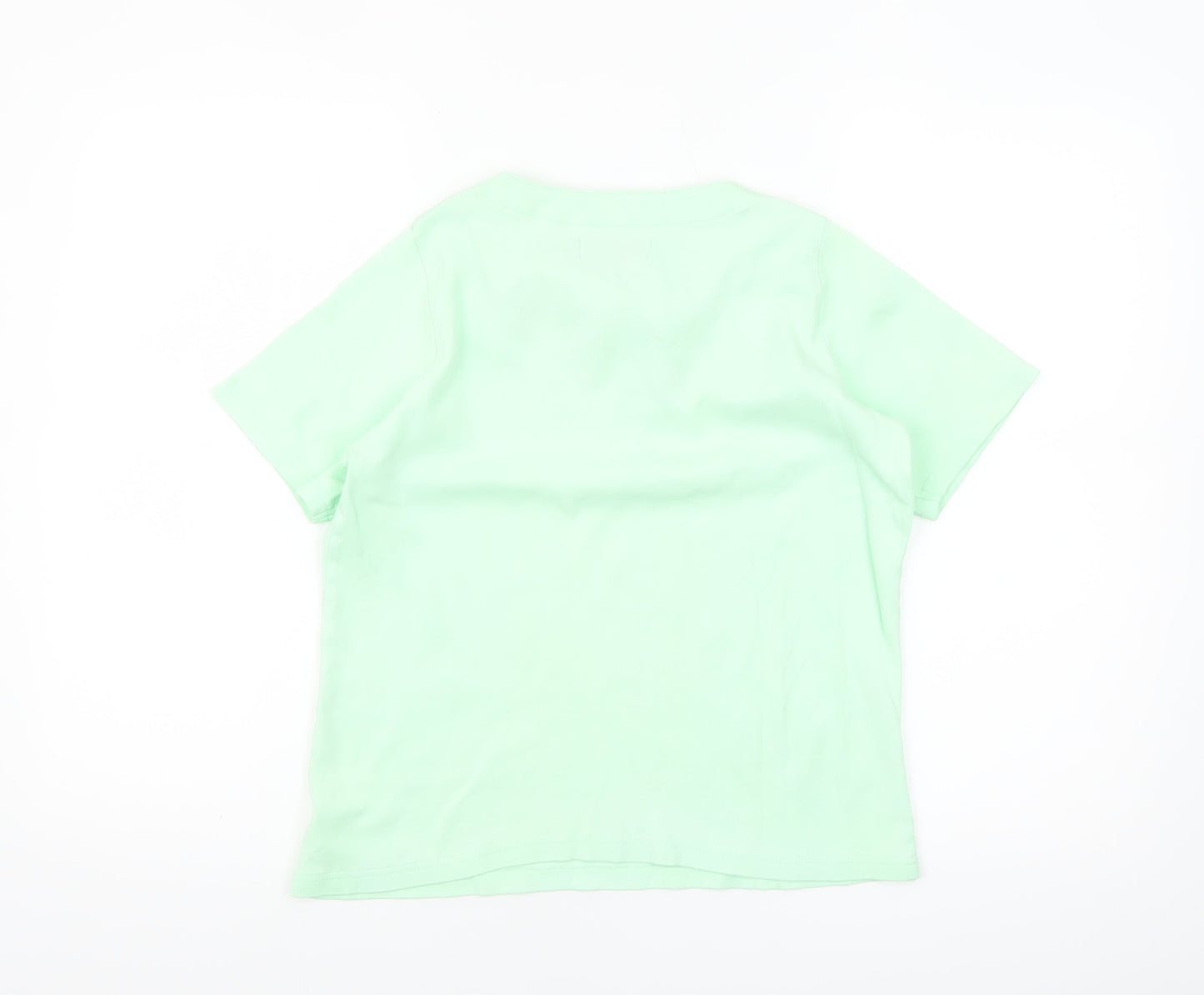 Honor Millburn Women's Green Embroidered V-Neck Cotton T-Shirt Size S