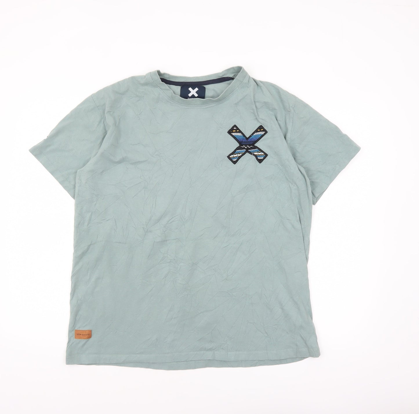 Blue Banana Men's Green XL Aztec Embroidered Cotton T-Shirt