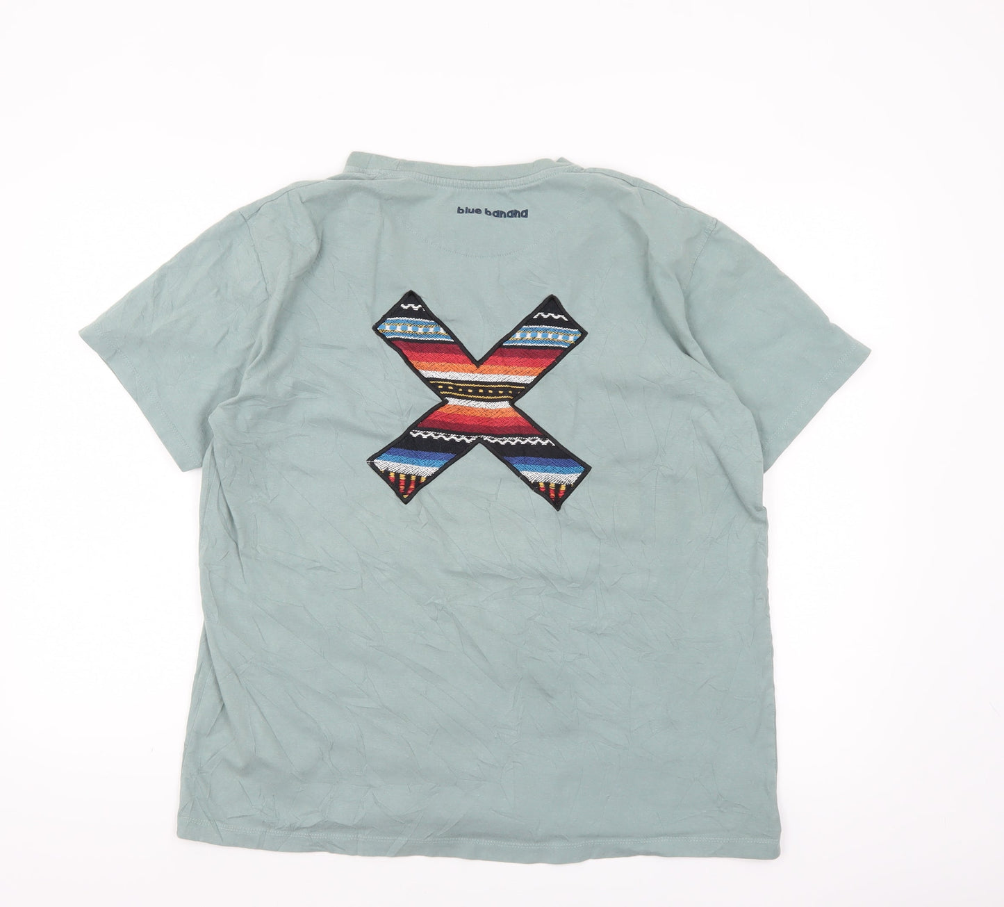 Blue Banana Men's Green XL Aztec Embroidered Cotton T-Shirt