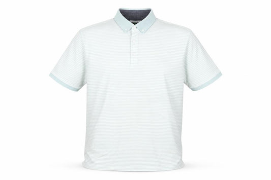 Jasper Conran Men's Blue Striped Button-Down Cotton Polo Shirt L