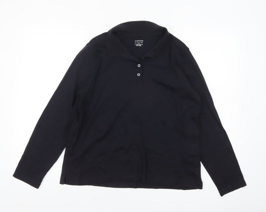 Lands' End Women's Black Long Sleeve Polo Shirt Size L Petite 100% Cotton