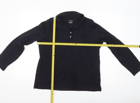 Lands' End Women's Black Long Sleeve Polo Shirt Size L Petite 100% Cotton